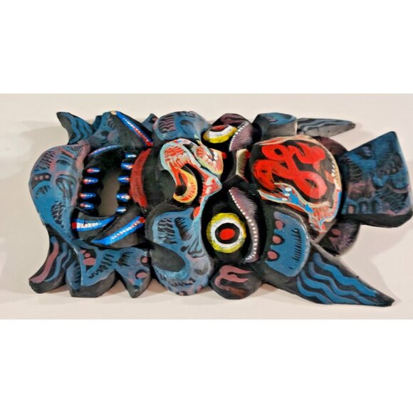 Chinese / Tibetan Vtg Dragon Wizard Hand Carved Wood & Painted Prayer Mask Decor - Picture 5 of 14